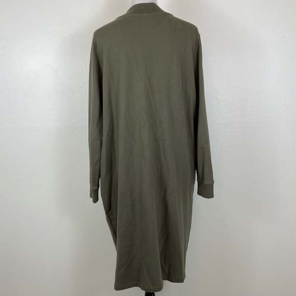 Oak + Fort Long Open Cardigan Duster in Army Green - Picture 3 of 8